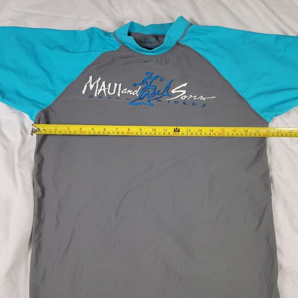 Maui And Sons Shark Riders Mens XL Gray Blue Shirt UV Protection Rash Guard - Picture 6 of 9